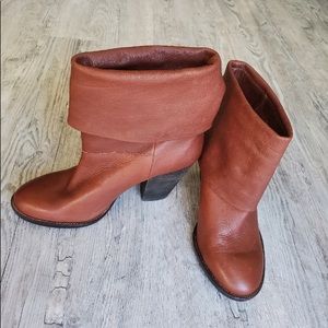 Vince Camuto Brown Leather Slouchy Foldover Booties , Size 7